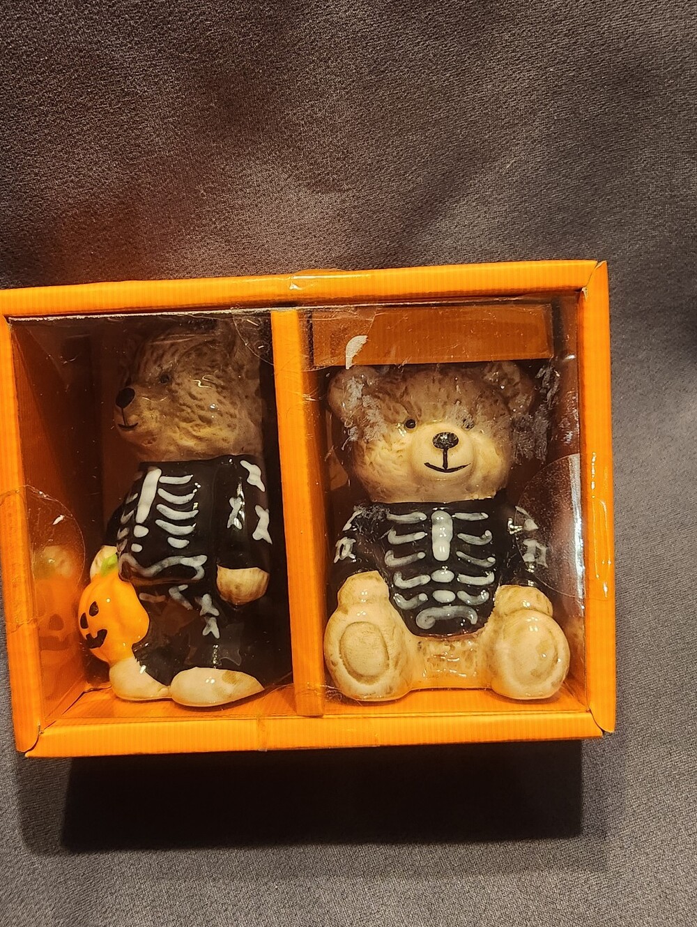 Creepy Critters Halloween Skeleton Bear Salt And Pepper Shakers Brand New